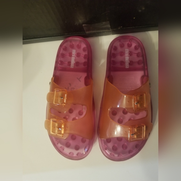 Mini Melissa Jelly buckle slides sandals girls 4 pink orange - Picture 7 of 11